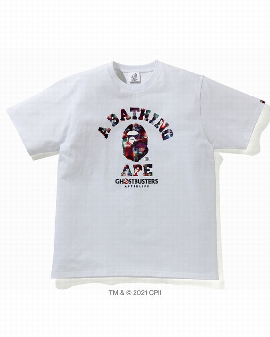 White Bape X Ghostbusters Camo College Men's T Shirts | ZA-21043