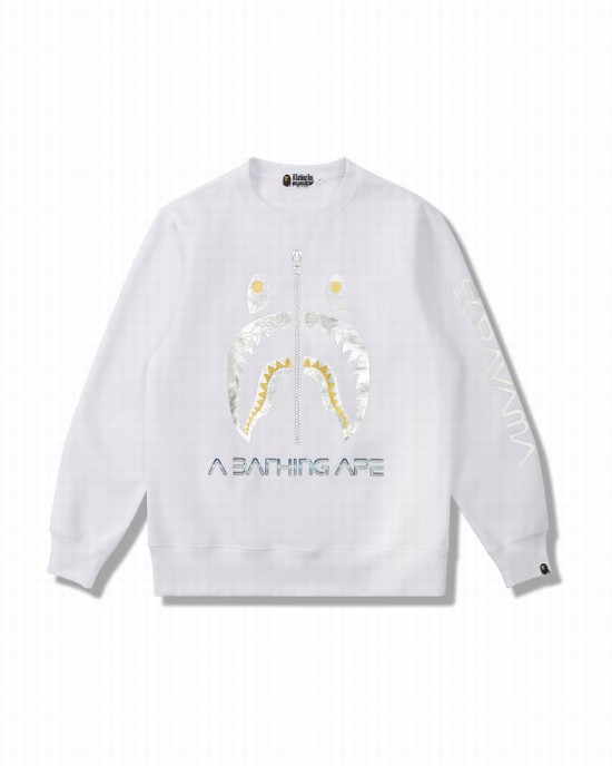 White Bape X Hajime Sorayama Shark Crewneck Men's Sweatshirts | ZA-14697