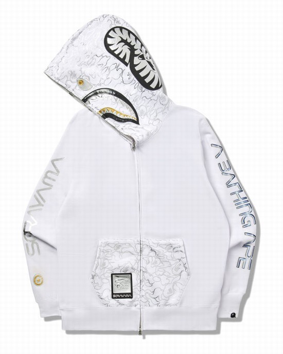 White Bape X Hajime Sorayama Shark Full Zip Men's Hoodie | ZA-57401