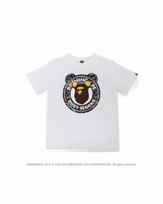 White Bape X Medicom Toy Camo BE@R Busy Works Kids' T Shirts | ZA-02493