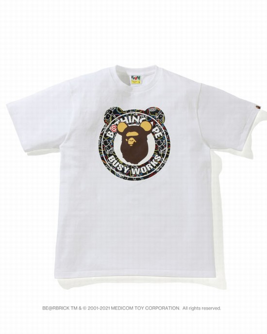 White Bape X Medicom Toy Camo BE@R Busy Works Men's T Shirts | ZA-17865