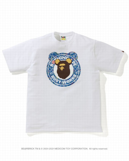 White Bape X Medicom Toy Camo BE@R Busy Works Men's T Shirts | ZA-62159