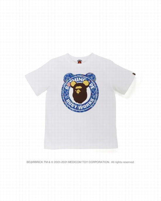 White Bape X Medicom Toy Camo BE@R Busy Works Kids' T Shirts | ZA-64805