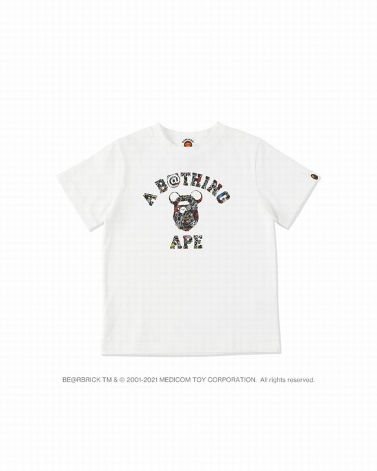 White Bape X Medicom Toy Camo BE@R College Kids' T Shirts | ZA-03215