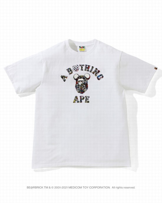 White Bape X Medicom Toy Camo BE@R College Men's T Shirts | ZA-98036