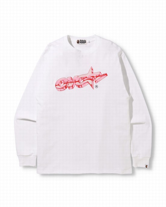 White Bape X OVO Long Sleeve Men's T Shirts | ZA-48615