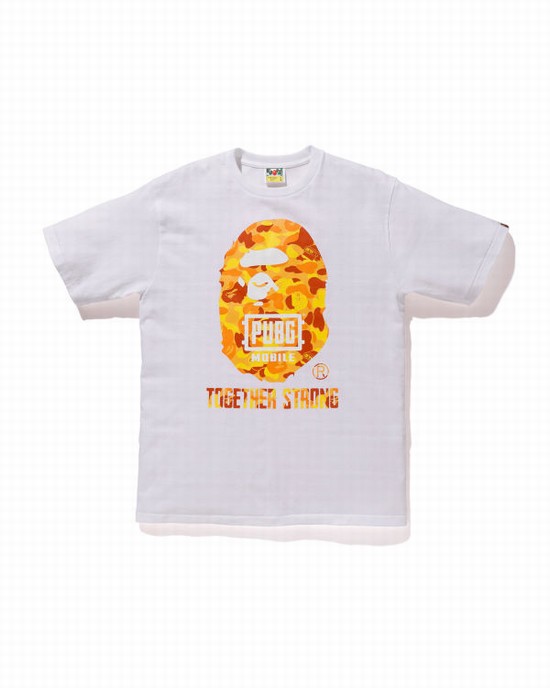 White Bape X PUBG MOBILE Ape Head Men's T Shirts | ZA-02435