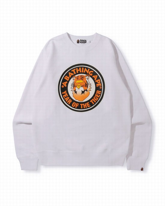 White Bape Year Of The Tiger Crewneck Men's Sweatshirts | ZA-89160