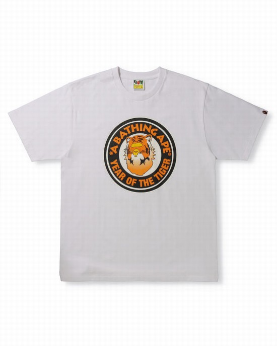 White Bape Year Of The Tiger Men's T Shirts | ZA-58796