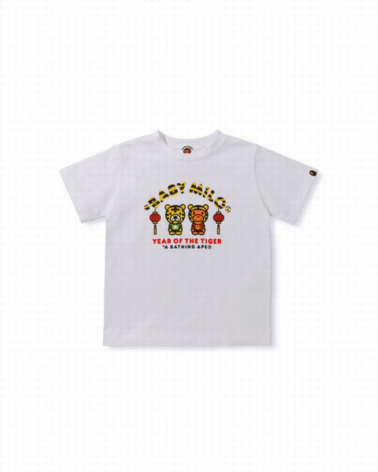 White Bape Year Of The Tiger Milo Kids' T Shirts | ZA-01853