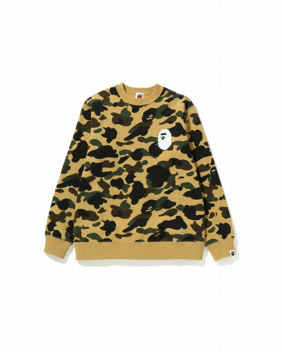 Yellow Bape 1st Camo Ape Head Crewneck Jr Kids' Sweatshirts | ZA-19867