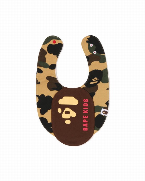 Yellow Bape 1st Camo Ape Head Motif Kids' Bib | ZA-45209