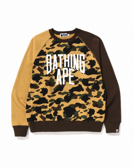 Yellow Bape 1st Camo Crazy Bathing Ape Relaxed Fit Crewneck Men's Sweatshirts | ZA-26950