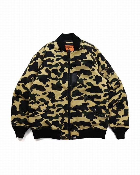 Yellow Bape 1st Camo Nylon Twill MA-1 Men's Jackets | ZA-90425