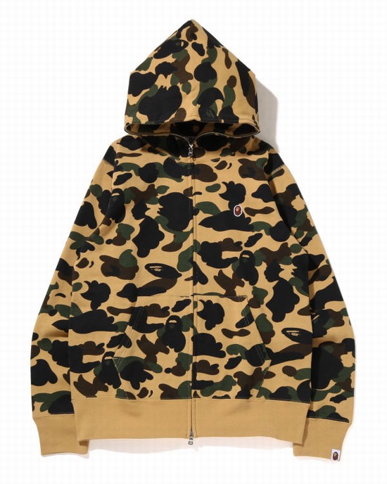 Yellow Bape 1st Camo One Point Full Zip Men's Hoodie | ZA-63918