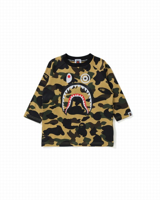 Yellow Bape 1st Camo Shark 3/4 Sleeve Kids' T Shirts | ZA-38601