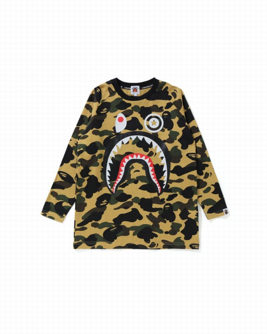 Yellow Bape 1st Camo Shark 3/4 Sleeve Kids' T Shirts | ZA-61230