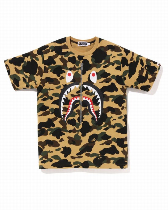 Yellow Bape 1st Camo Shark Men's T Shirts | ZA-02918