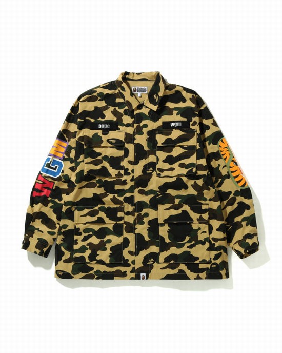 Yellow Bape 1st Camo Shark Relaxed Fit Military Men's Shirts | ZA-62935