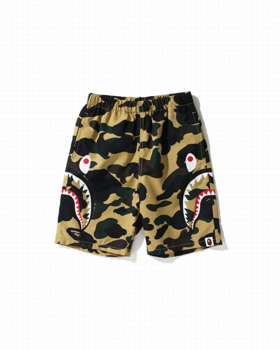 Yellow Bape 1st Camo Side Shark Beach Kids' Shorts | ZA-34927