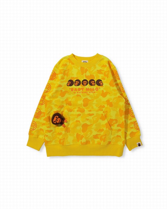 Yellow Bape BK15TH Anniversay Milo Crew Neck Kids' Sweatshirts | ZA-12385