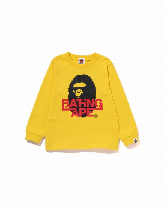 Yellow Bape Bathing Ape Ape Head L/S Kids' T Shirts | ZA-37526