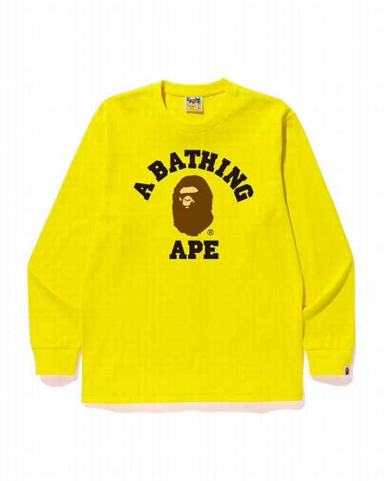 Yellow Bape College Men's T Shirts | ZA-54091