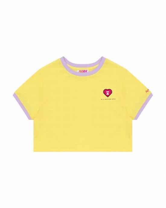 Yellow Bape Heart cropped Women's T Shirts | ZA-37628