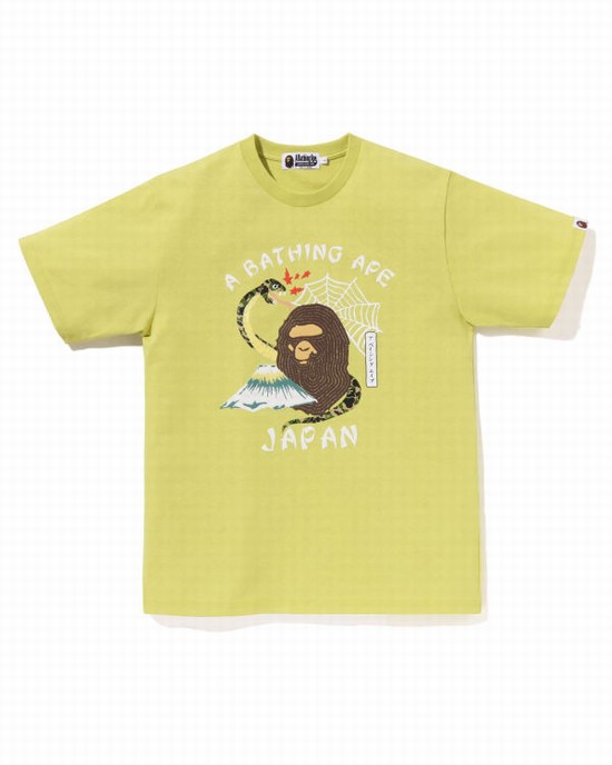 Yellow Bape Japanese Culture Men's T Shirts | ZA-12795