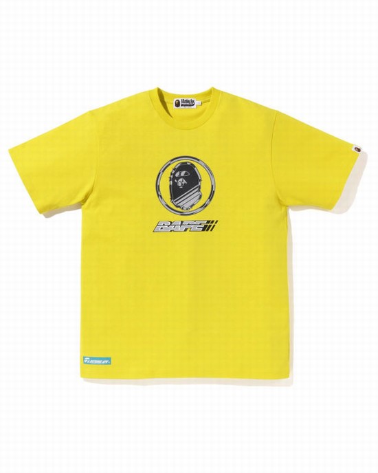 Yellow Bape Logo Men's T Shirts | ZA-05682