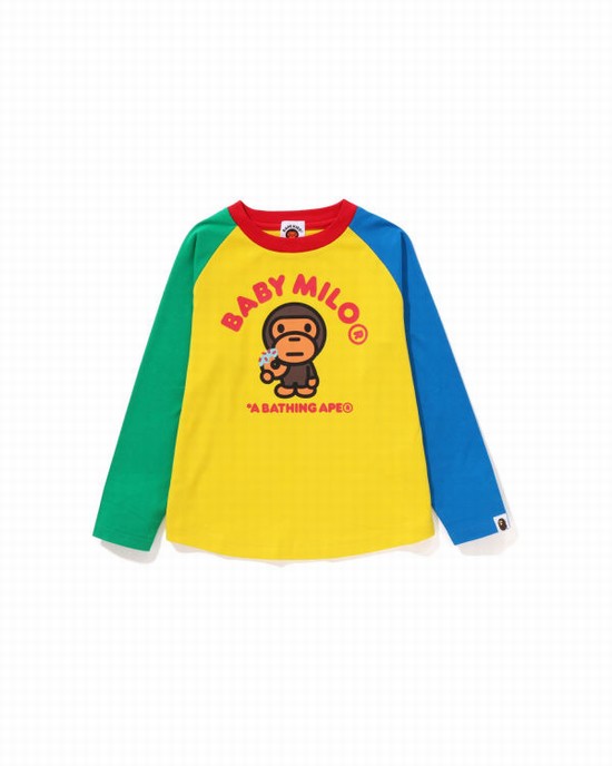 Yellow Bape Milo Donuts Raglan L/S Kids' T Shirts | ZA-42935