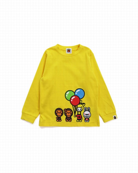 Yellow Bape Milo & Friends L/S Kids' T Shirts | ZA-78450