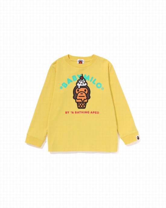 Yellow Bape Milo Ice Cream L/S Kids' T Shirts | ZA-41306