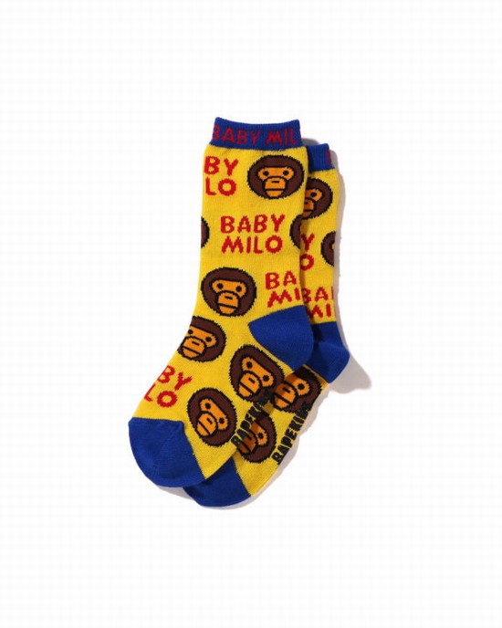 Yellow Bape Milo Pattern Kids' Socks | ZA-20741