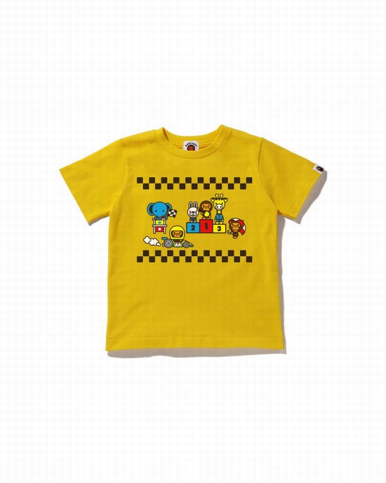 Yellow Bape Milo Racing #3 Kids' T Shirts | ZA-83749