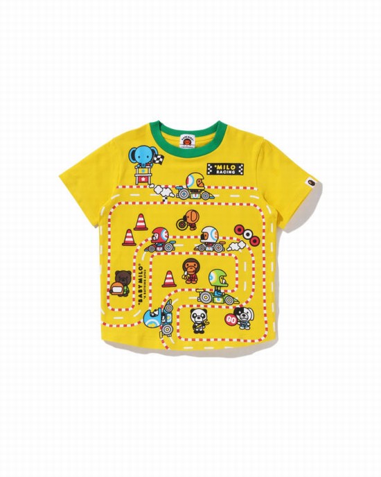 Yellow Bape Milo Racing Big Panel Kids' T Shirts | ZA-38172