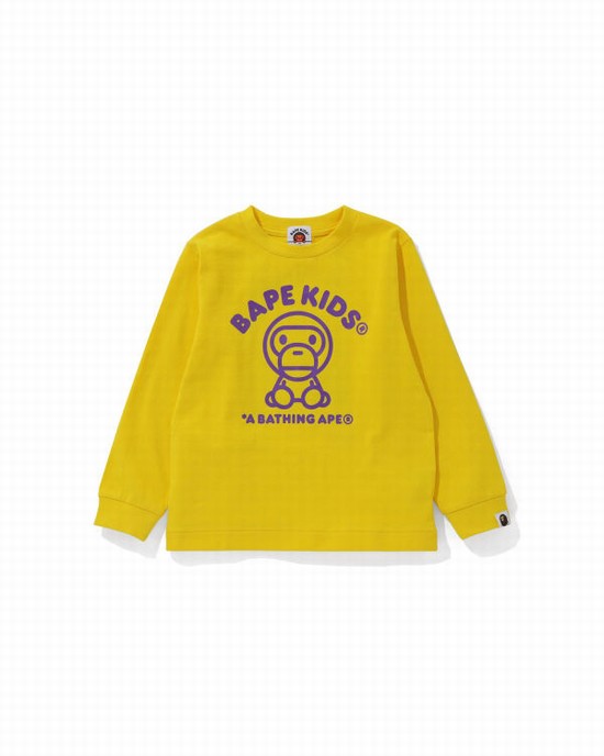 Yellow Bape Milo Rug L/S Kids' T Shirts | ZA-35401