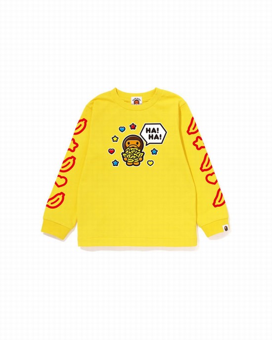 Yellow Bape Milo Speech Balloon L/S #1 Kids' T Shirts | ZA-54263