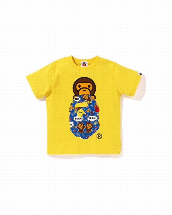 Yellow Bape Milo Speech Balloon Milo On Ape Head Kids' T Shirts | ZA-36819