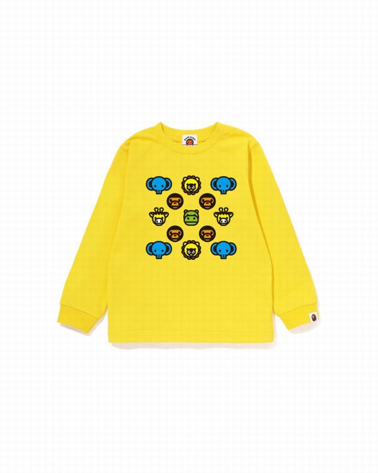 Yellow Bape Milogram L/S Kids' T Shirts | ZA-28713