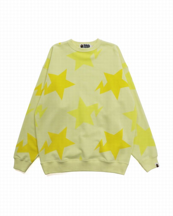 Yellow Bape STA Pattern Oversized Crewneck Women's Sweatshirts | ZA-63094