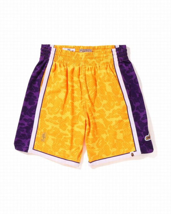 Yellow Bape X M&N Los Angeles Lakers Jersey Men's Shorts | ZA-06534